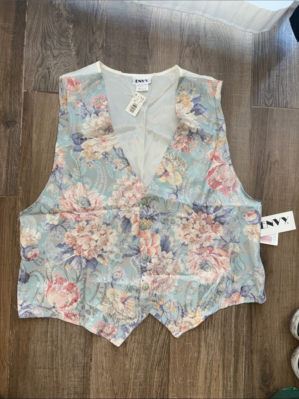 Vintage Envy Pastel Floral V-Neck Button Front Vest in colored floral print